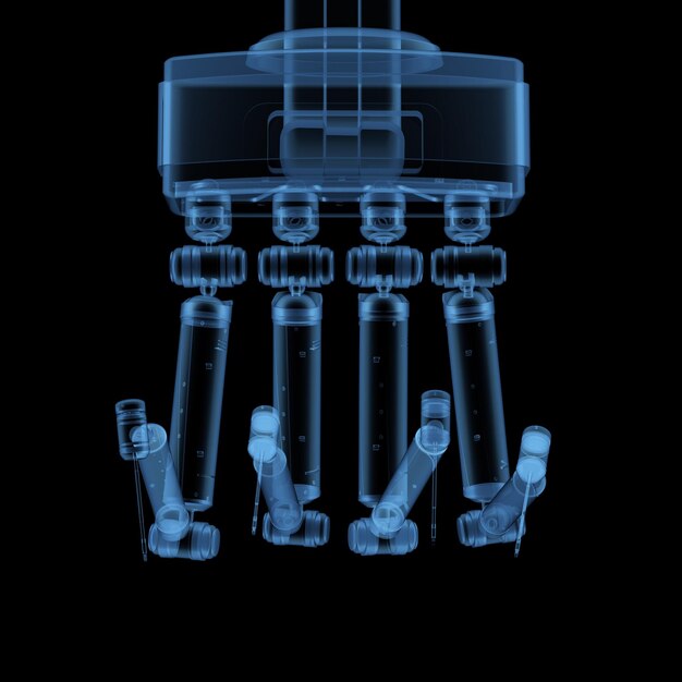 3d rendering xray robotic assisted surgery machine isolated on black background