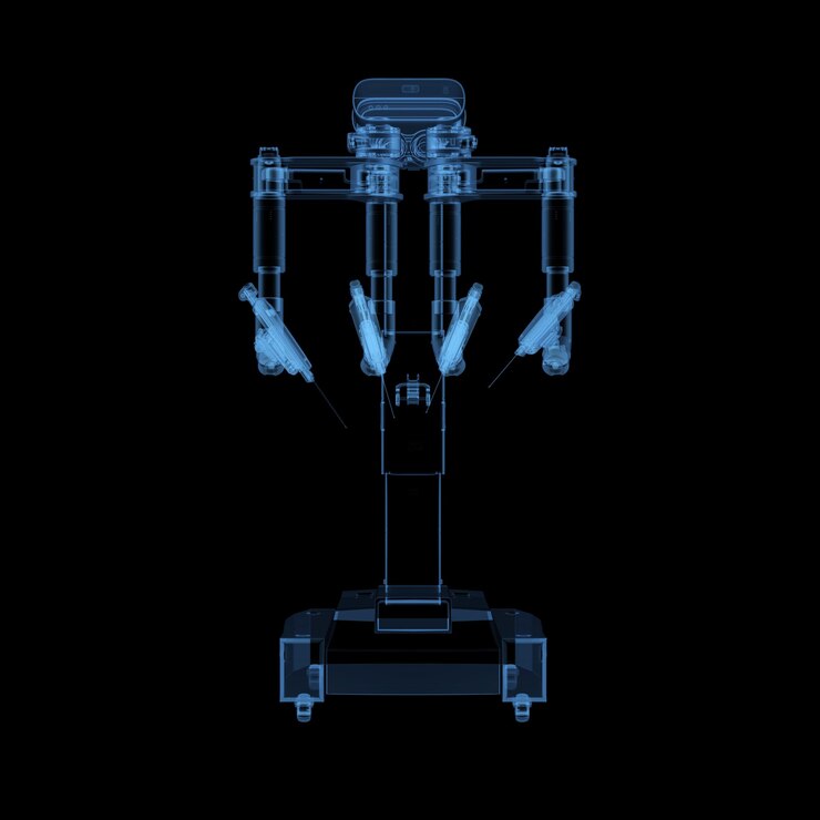 Photo 3dレンダリングx線ロボットアシスト手術機 黒い背景に隔離された