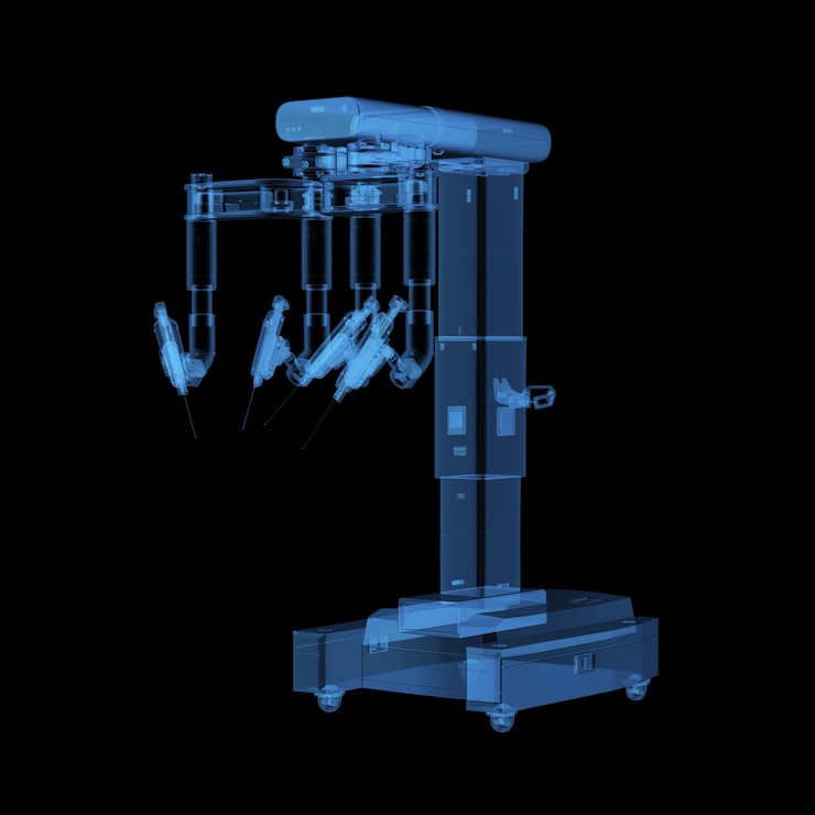 Photo 3dレンダリングx線ロボットアシスト手術機 黒い背景に隔離された