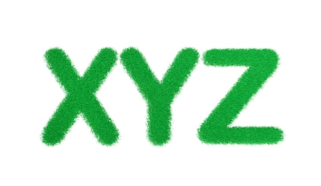 3D-rendering XYZ letters van groen gras alfabet geïsoleerd op een witte achtergrond