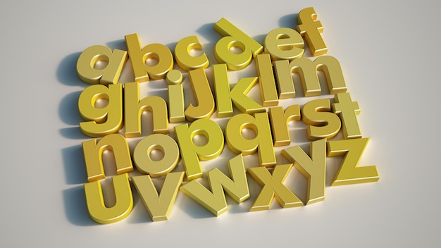 Photo 3d rendering of a yellow alphabet on a white surface