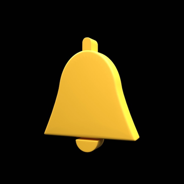 3d rendering yellow bell icon isolated on black. 3D bell illustration. Isolated 3d icon of bell.