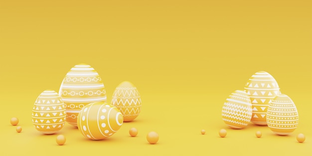 3D-рендеринг желтых пасхальных яиц на желтом фоне. Счастливой пасхи концепции.