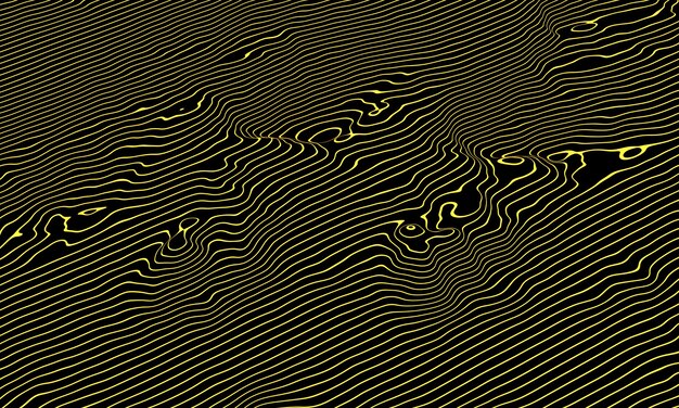 3D rendering. Yellow light topographic lines. Stripped terrain.