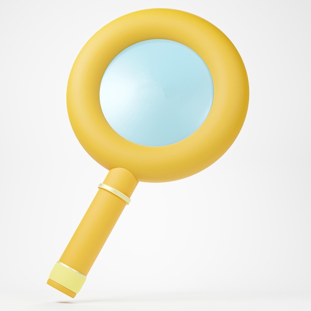 3d rendering of yellow magnifying glass with golden handle