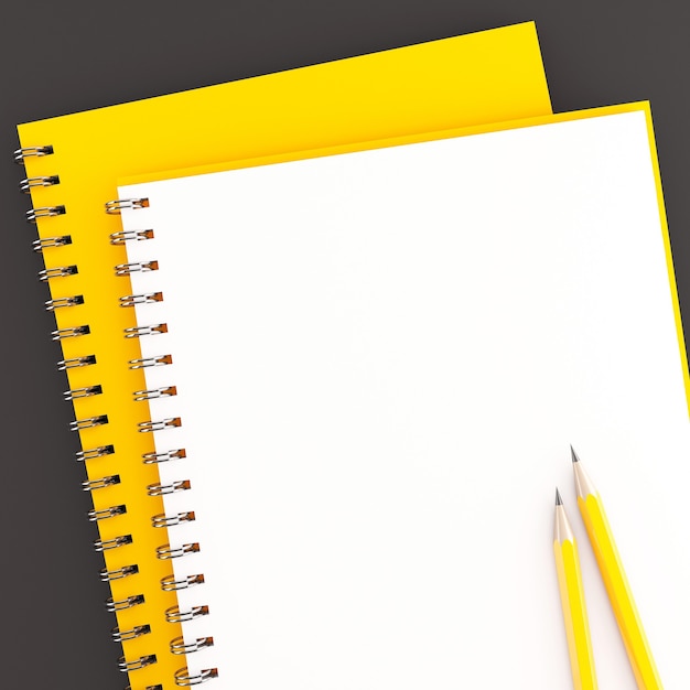 3d Rendering of yellow pencils on notebook