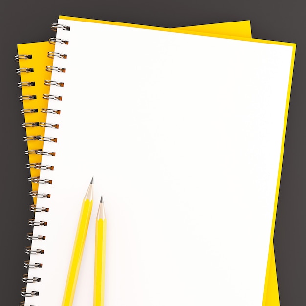 3d Rendering of yellow pencils on notebook