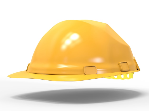 Photo 3d rendering yellow shiny safety helmet