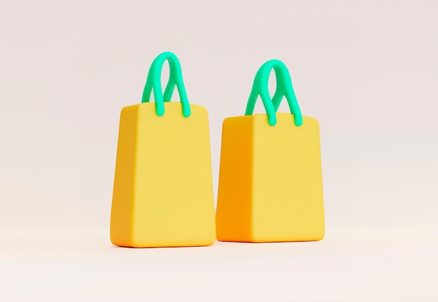 Photo 3d rendering of yellow shopping bags
