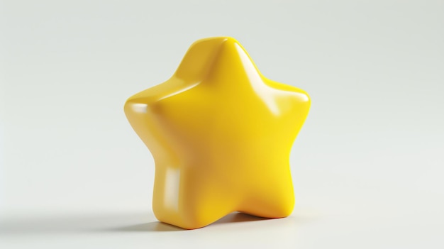 3D rendering of a yellow star on a white background The star is facing the camera at a slight angle and has a glossy surface