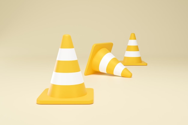 3D Rendering Yellow Traffic Cone Construction Isolated Unformatted Number One