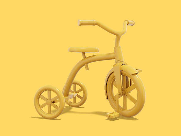 3d rendering Yellow tricycle on yellow background Vehicle