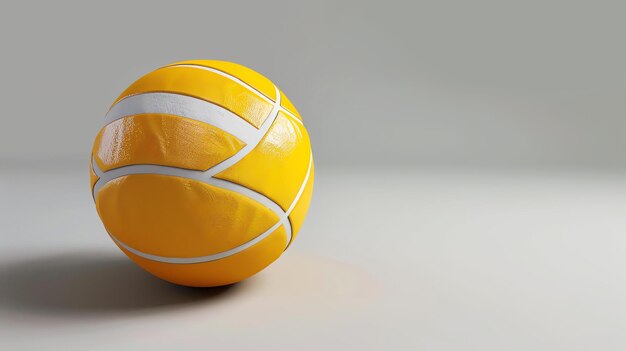 3D rendering of a yellow and white basketball on a white background The basketball has a glossy surface and the image is well lit