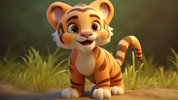 Photo 3d rendering of young cartoon tiger