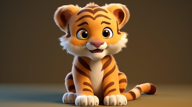 Photo 3d rendering of young cartoon tiger