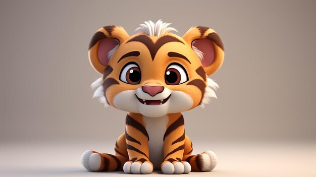 Photo 3d rendering of young cartoon tiger