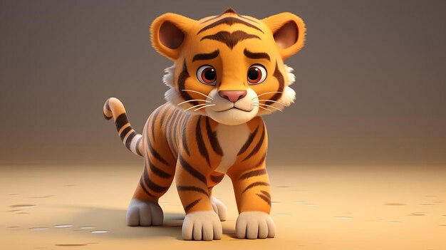 3d rendering of young cartoon tiger