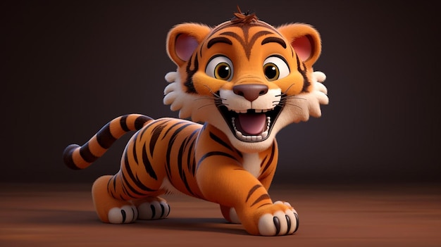 Photo 3d rendering of young cartoon tiger