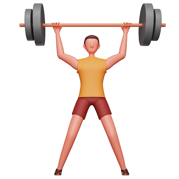 3D Rendering Of Young Man Lifting Dumbbell On White Background.