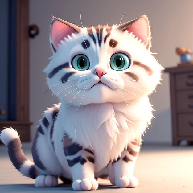 Photo 3d rendering of young smart cartoon cat