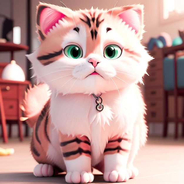 3d rendering of young smart cartoon cat