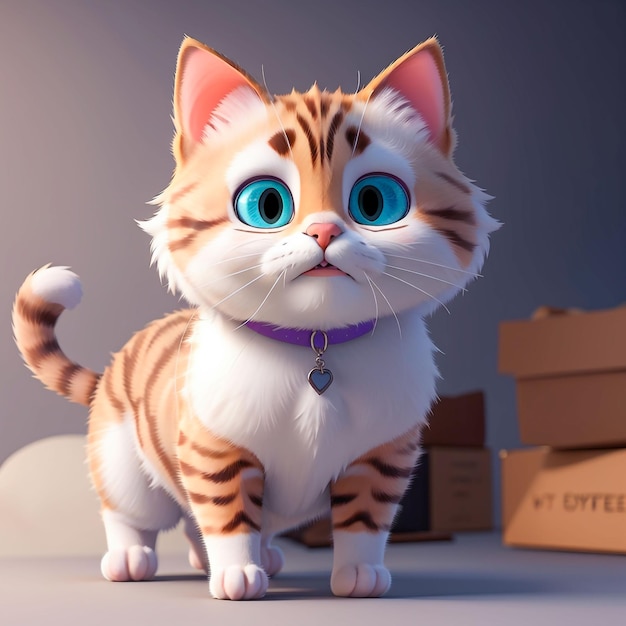 3d rendering of young smart cartoon cat