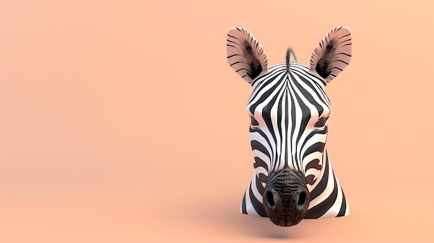Foto rendering 3d di una testa di zebra su uno sfondo rosa la zebra è di fronte allo spettatore con la bocca chiusa e le orecchie sollevate