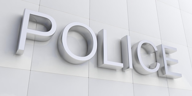 Foto 3d-rendering zilveren politie teken