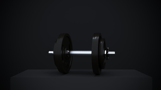 3D-rendering, zware zwarte professionele halter voor fitness en bodybuilding op zwart