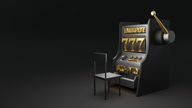 3D-rendering zwarte gokautomaat, casino concept.