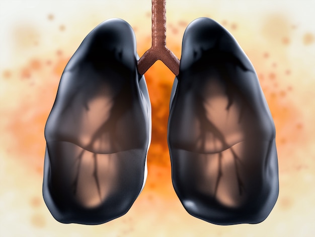 3d-rendering zwarte longen of ongezonde longen