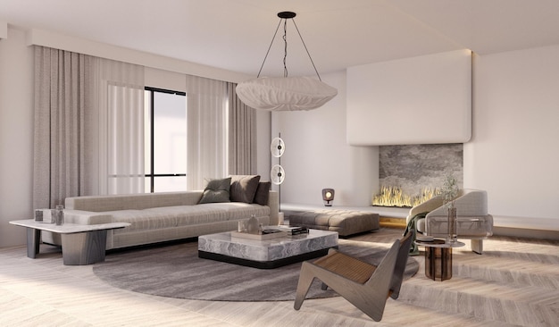 Фото 3d рендеринг3d иллюстрация интерьерная сцена и макетдизайн интерьера гостинойбольшой диван в комнате выполнен в ярких тонах