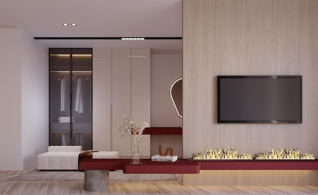 3d rendering3d illustration Interior Scene and Mockupbedroom interior designfurniture red color design