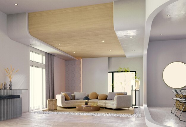 3d rendering3d illustration Interior Scene and Mockupliving and dining corner wall white