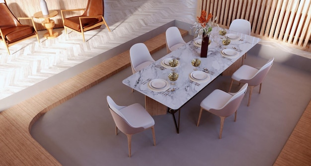 Rendering 3d3d mockupzona pranzo pavimento dropstep pavimento terrazzo in stile moderno