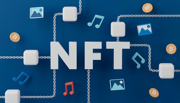 3D-renderingconcept nft of niet-fungibel token