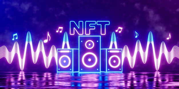 3D-renderingconcept NFT of niet-verwisselbare token voor muziek