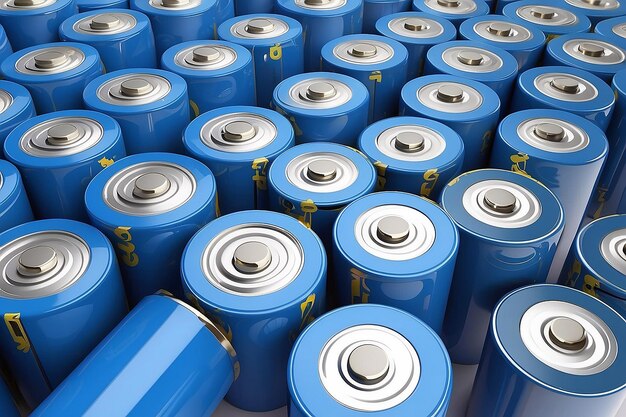 Foto 3d renderinggroep van liion- of oplaadbare batterijen met schroef