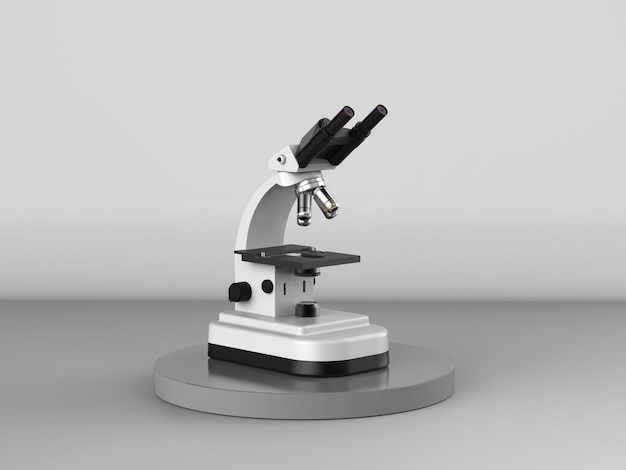 3D-renderingmicroscoop of optisch instrumentÂ op grijze achtergrond