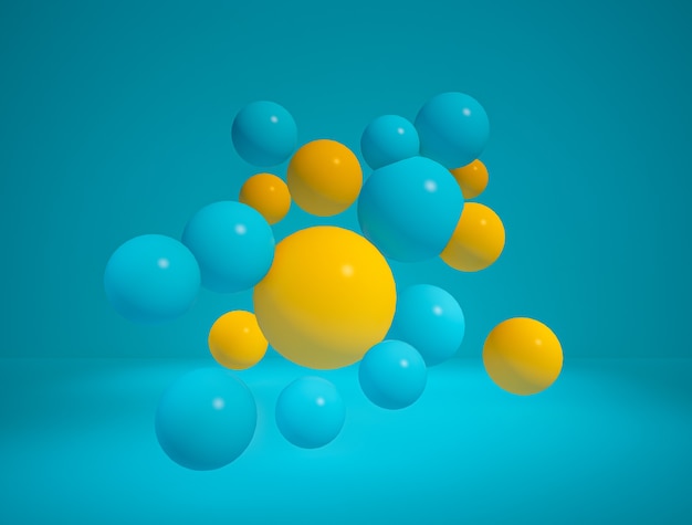 Photo 3d renderingoutstanding yellow ball distant blure ball minimall concept