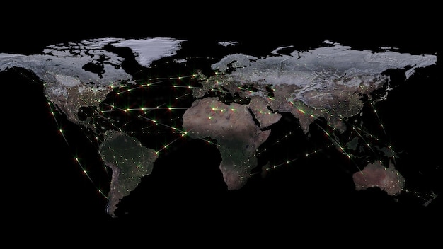 3D-renderingssamenvatting van wereldnetwerk internet en wereldwijd verbindingsconcept