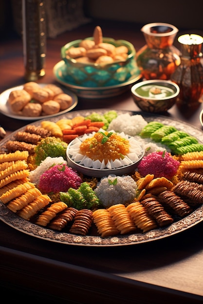 Photo 3d renders of traditional nowruz sweets like baklava or noghl