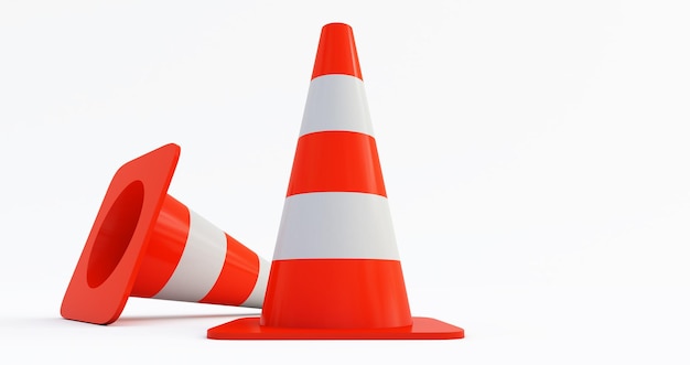 3D rendir of  traffic cones with white and orange stripes isolated on white background.