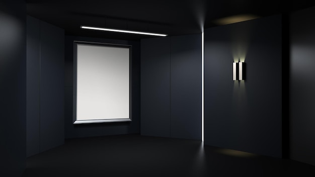 미니멀하고 현대적인 디자인 스튜디오 공간 배경 로우 키 조명이 있는 3D 렌더링 빈 렌더링 그림 프레임