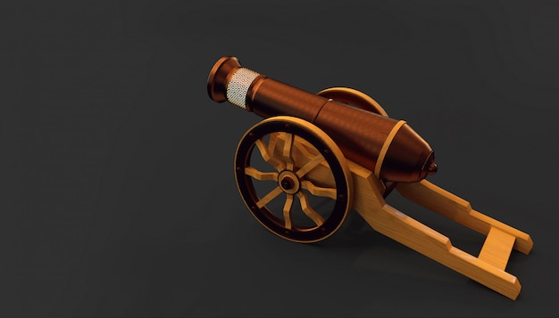 Photo 3d rendring of ramadan metal vintage old cannon. ramadan moubarak