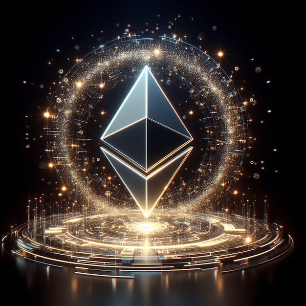 3D REPRESENTATION OF A LARGE ETHEREUM COIN CRYPTOCURRENCIES DIGITAL ECONOMY