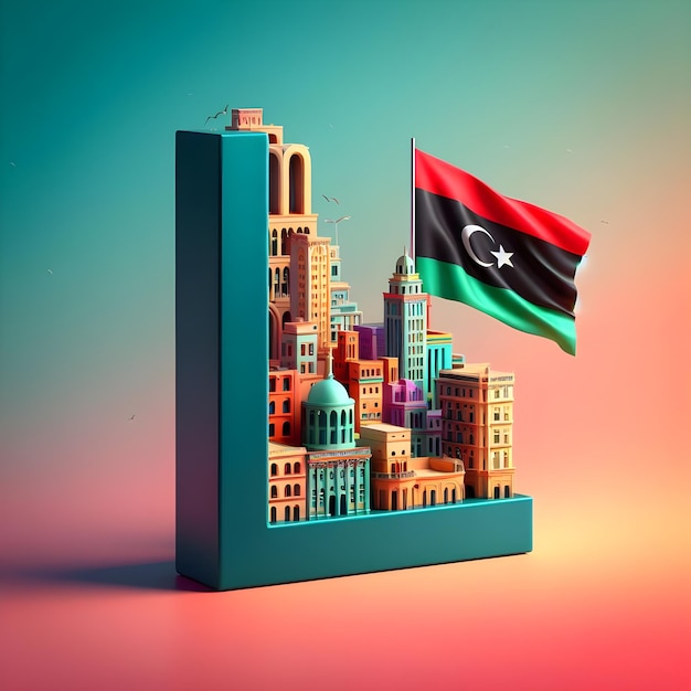 Photo 3d representation of the letter l set against the colorful backdrop of libya capital and flag