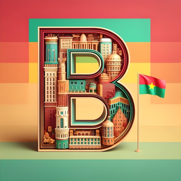 Фото 3d-репрезентация буквы b на цветном фоне столицы и флага буркина-фасо