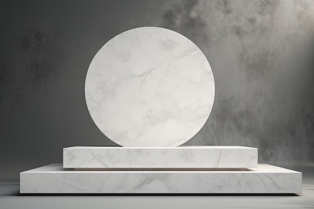 A 3D representation of a product display podium made out of white marble