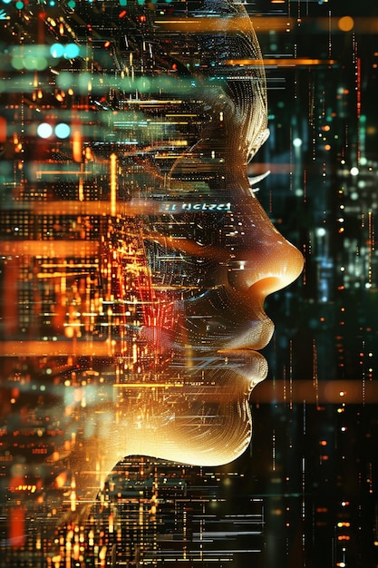 3D representation of a woman emerging from a digital matrix